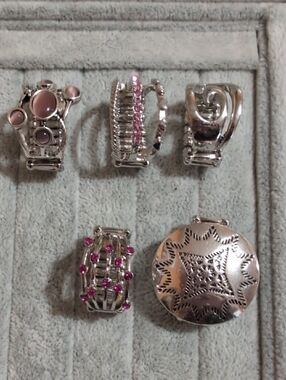 Silver Clip-On Charm with Pink Accents Women's Jewelry